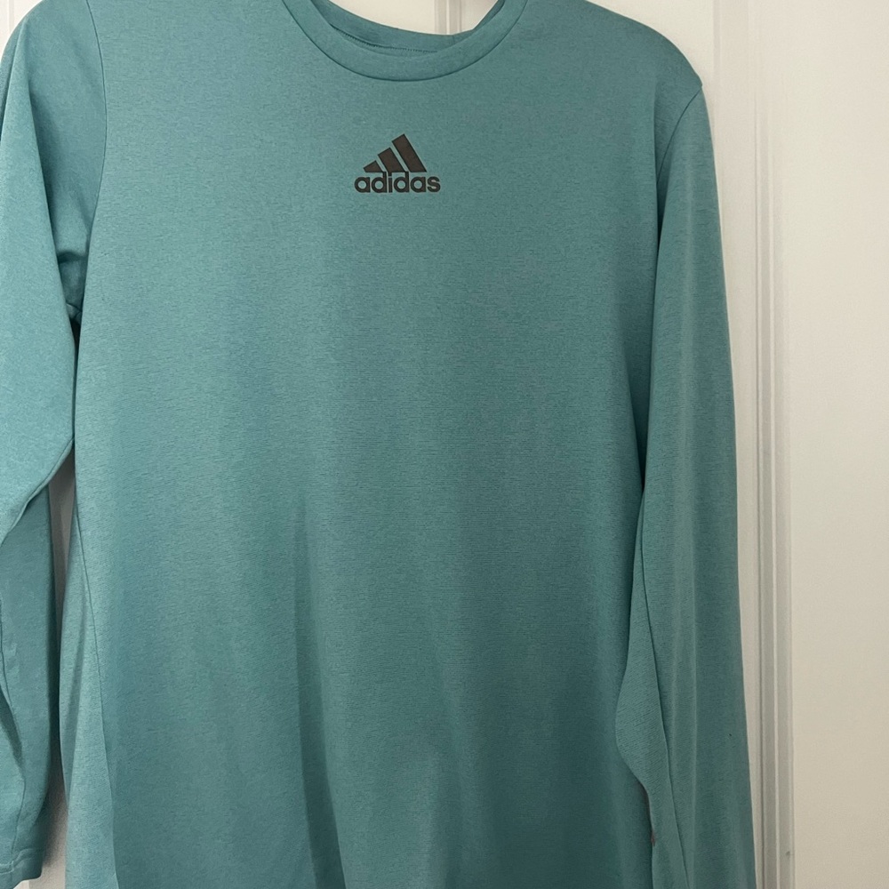Long sleeve Womens medium teal colored made with recycled fabrics t shirt